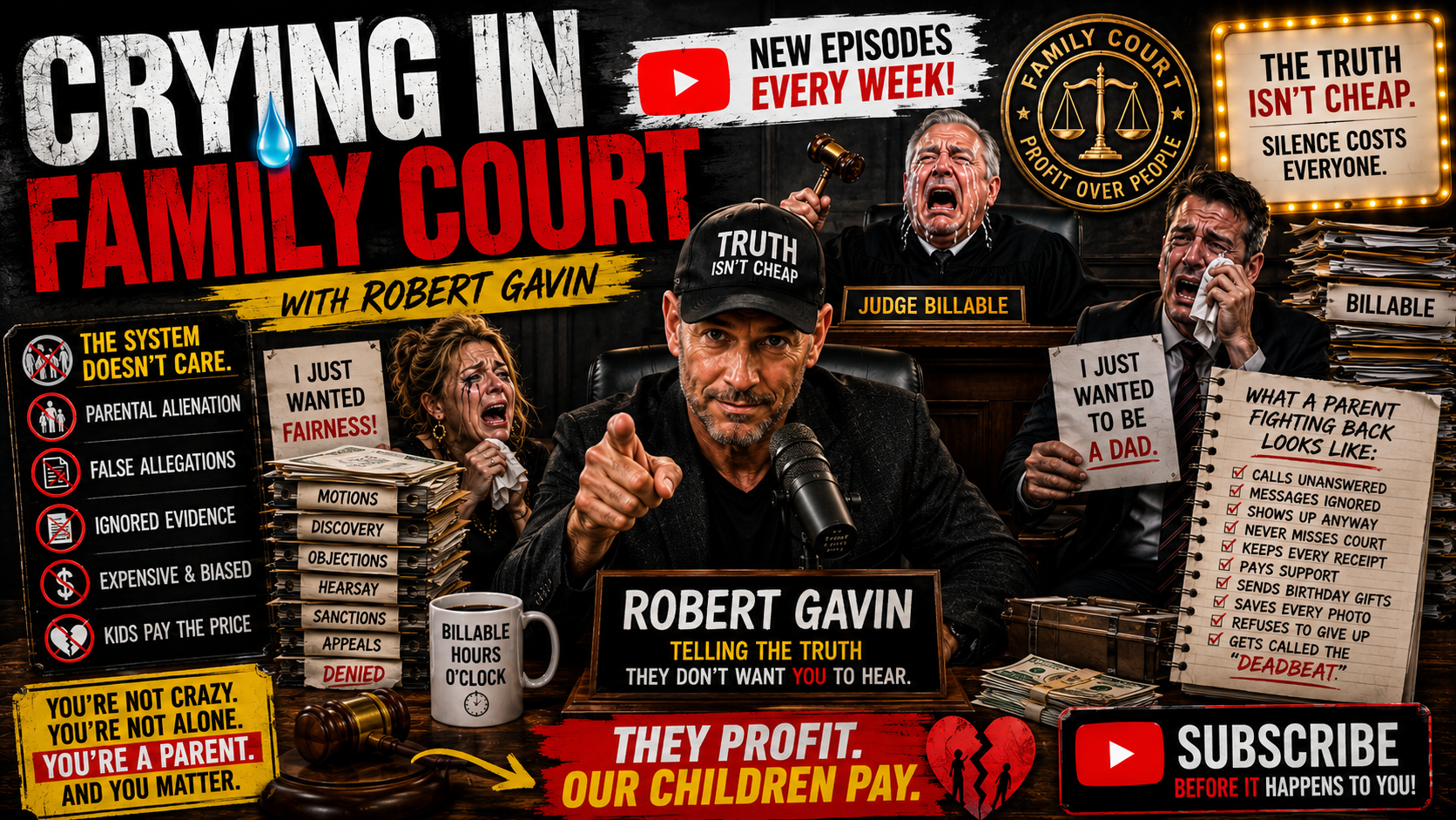 Crying in Family Court podcast cover with host Robert Gavin